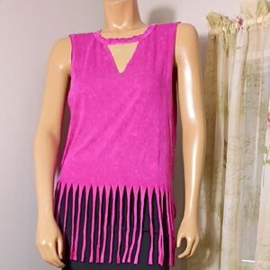 Blue Buttercup Vibrant Pink Fringe Tank Top Size‎ S